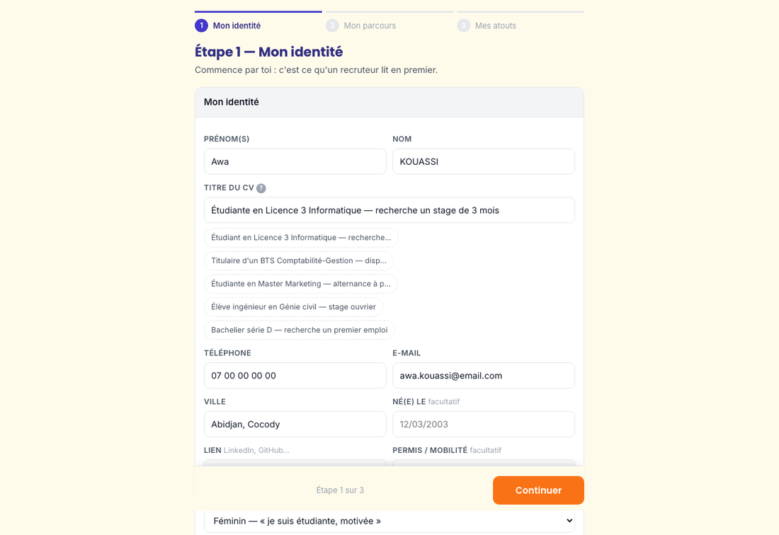 L'assistant, étape 1